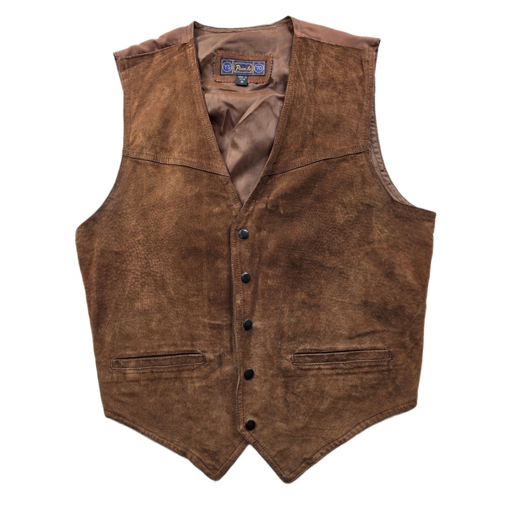 YS Pointe 70 Suede Leather Western Vest Mens Medium Brown Waistcoat VTG